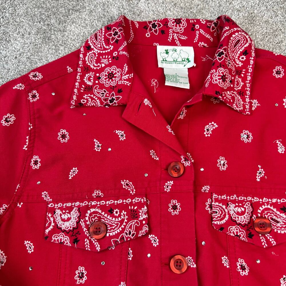 The Quacker Factory Paisley Western Jacket Red Beaded Bedazzled Bandana (Sz S) - Picture 11 of 16
